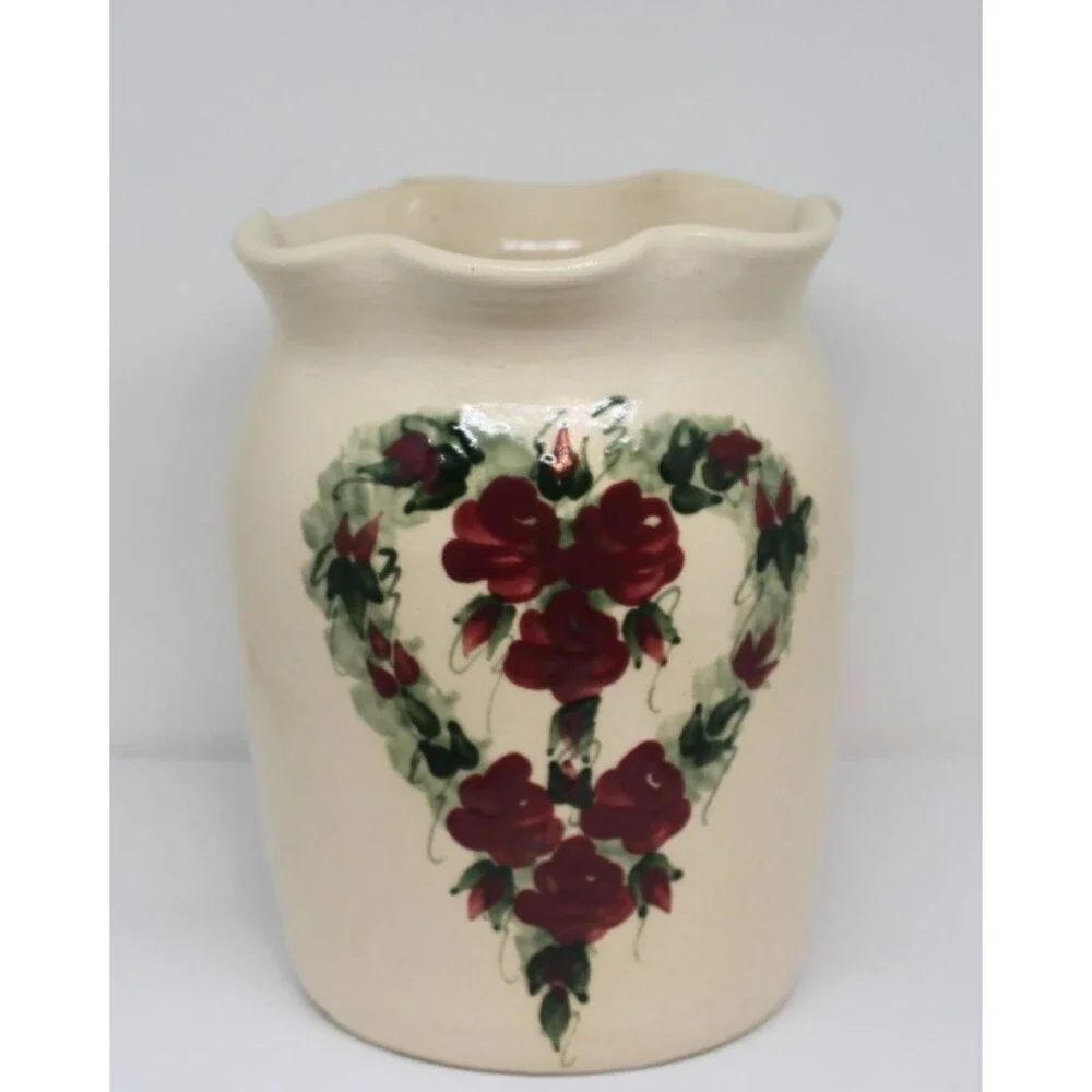 East Texas Pottery Utensil Crock ,Wild Roses, Cottage French Country Style 6